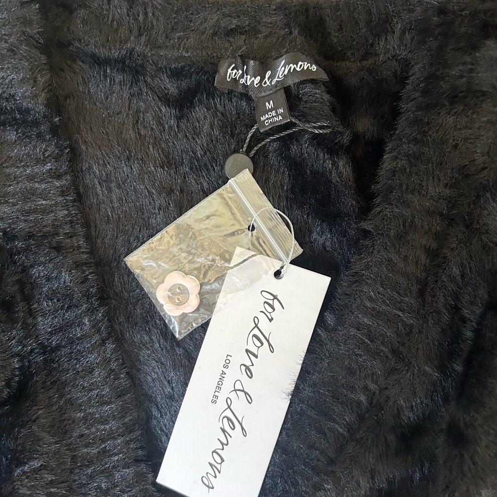 For Love and Lemons Devon Cropped Black Fuzzy Cropped Cardigan Spring 2021 - Picture 4 of 7